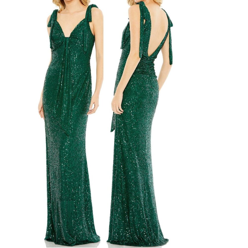 Mac Duggal Green Sequin Maxi Dress